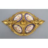 A Sevres style ormolu desk stand, width 29cm