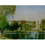 Frank Wootton (1911-1978) watercolour and goache, View of Buckingham Palace from St. James's Park,