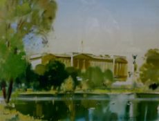 Frank Wootton (1911-1978) watercolour and goache, View of Buckingham Palace from St. James's Park,