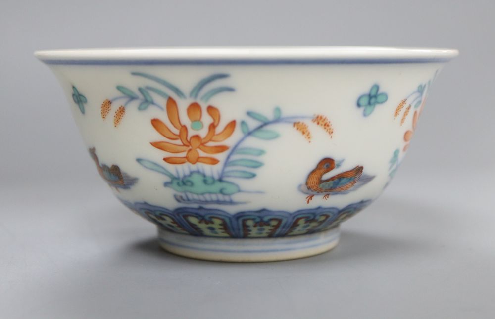 A Chinese doucai porcelain bowl, Yongzheng mark but later, diameter 10cm