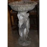 A reconstituted stone garden bird bath, 48cm diameter, H.80cm