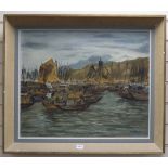 W. Szeto, oil on canvas board, Fishing boats in the harbour, signed, 51 x 61cm