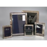 Five assorted modern silver mounted photograph frames, largest 21.2cm.