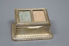 An Edwardian silver double stamp box, with slant front, Henry Matthews, Birmingham, 1903, width