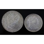 A George III silver crown, 1818, NEF and a George III silver half crown, 1816, EF.