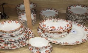 A Victorian Copeland part dinner service, transfer-printed with peonies and foliage in orange and