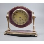 A George V silver and guilloche enamel desk timepiece, Birmingham, 1926, height 97mm.