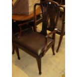 A set of six Hepplewhite design mahogany dining chairs (two arm, four single) carvers W.62cm