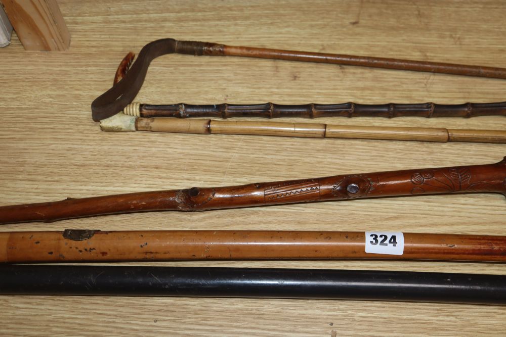 A European bone inlaid crossbow, two walking canes and three riding crops - Image 3 of 6