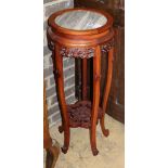 A Chinese hardwood stand with marble inset top, H.82cm, D.33cm