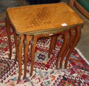 A nest of three French transitional style mahogany tea tables, W.58cm, D.36cm, H.55cm