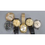 Six assorted gentleman's wrist watches including Timex, Rotary and Forster.