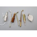 Six assorted novelty propelling pencils, including three golf clubs, one white metal by Sampson