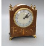 A Smiths inlaid mahogany timepiece, height 17cm