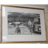 Christiane Kubrick, etching and aquatint 'Stanley in his caravan' signed in pencil, 3/30, 30 x 47cm