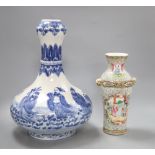 A Chinese famille rose vase and a Chinese blue and white vase (2)CONDITION: The famille rose has a