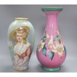 An Ernst Wahliss c.1900 vase and a Paris porcelain vase, height 38.5cm