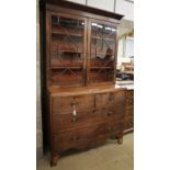 A George III mahogany 'caddy-top' chest with associated bookcase top, W.120cm, D.54cm, H.216cm