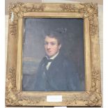 Victorian School, oil on mill board, Portrait of a young man, 27 x 22cm