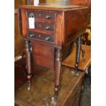 A Regency brass inlaid drop leaf work table, W.54cm, D.36cm, H.76cm