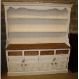 A Victorian style part painted pine dresser, W.182cm, D.42cm, H.198cm