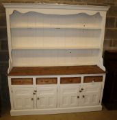 A Victorian style part painted pine dresser, W.182cm, D.42cm, H.198cm