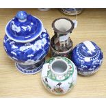 Two Chinese blue and white jars, a famille verte jar and a crackleglaze vase