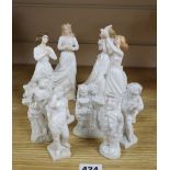 A collection of white glazed figures including Royal Doulton