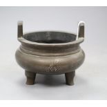 A 19th century Chinese silver inlaid bronze censer, height 10.5cm