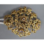 A continental yellow metal and rose cut diamond set foliate pendant brooch,(lead solder repair