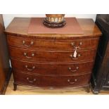 A George III mahogany bowfront chest of four long drawers, W.107cm, D.68cm, H.90cm