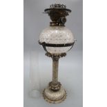 A 19th century Hinks & Son silver plate and cut glass oil lamp, overall height 68cm incl. chimney