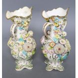 A pair of Staffordshire floral encrusted vases, c.1830s, Coalbrookdale type, height 26cm