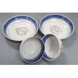 A pair of Chinese export famille teabowls and saucers, Qianlong