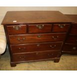 A George II mahogany chest, two short and three long graduated moulded drawers, on bracket feet, W.