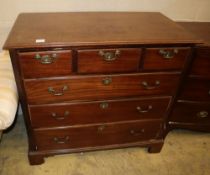 A George II mahogany chest, two short and three long graduated moulded drawers, on bracket feet, W.