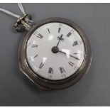 A George III silver pair cased keywind verge pocket watch by Alex Mckay, Banff, with Roman dial, the