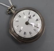 A George III silver pair cased keywind verge pocket watch by Alex Mckay, Banff, with Roman dial, the