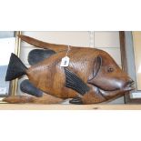 A wooden carved fish, from Cuba, 55cm