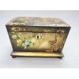 A Victorian floral painted papier mache tea caddy, length 20cm