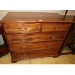 A George III mahogany chest, fitted two short and three long graduated drawers, on bracket feet, W.