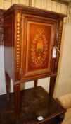 An Edwardian marquetry inlaid mahogany bedside cabinet, W.40cm, D.33cm, H.82cm