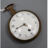 A late 18th / early 19th century gilt metal keywind verge pocket watch by William Orpwood,