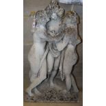 A reconstituted stone garden ornament, 'Three graces', H.84cm