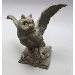 After Paul Engel. A spelter owl inkstand, signed