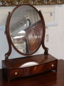 A George III inlaid mahogany box base toilet mirror, W.47cm, D.20cm, H.58cm