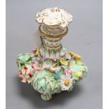 A Minton or Coalport floral encrusted scent bottle and stopper, c.1830, height 17cm