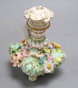 A Minton or Coalport floral encrusted scent bottle and stopper, c.1830, height 17cm