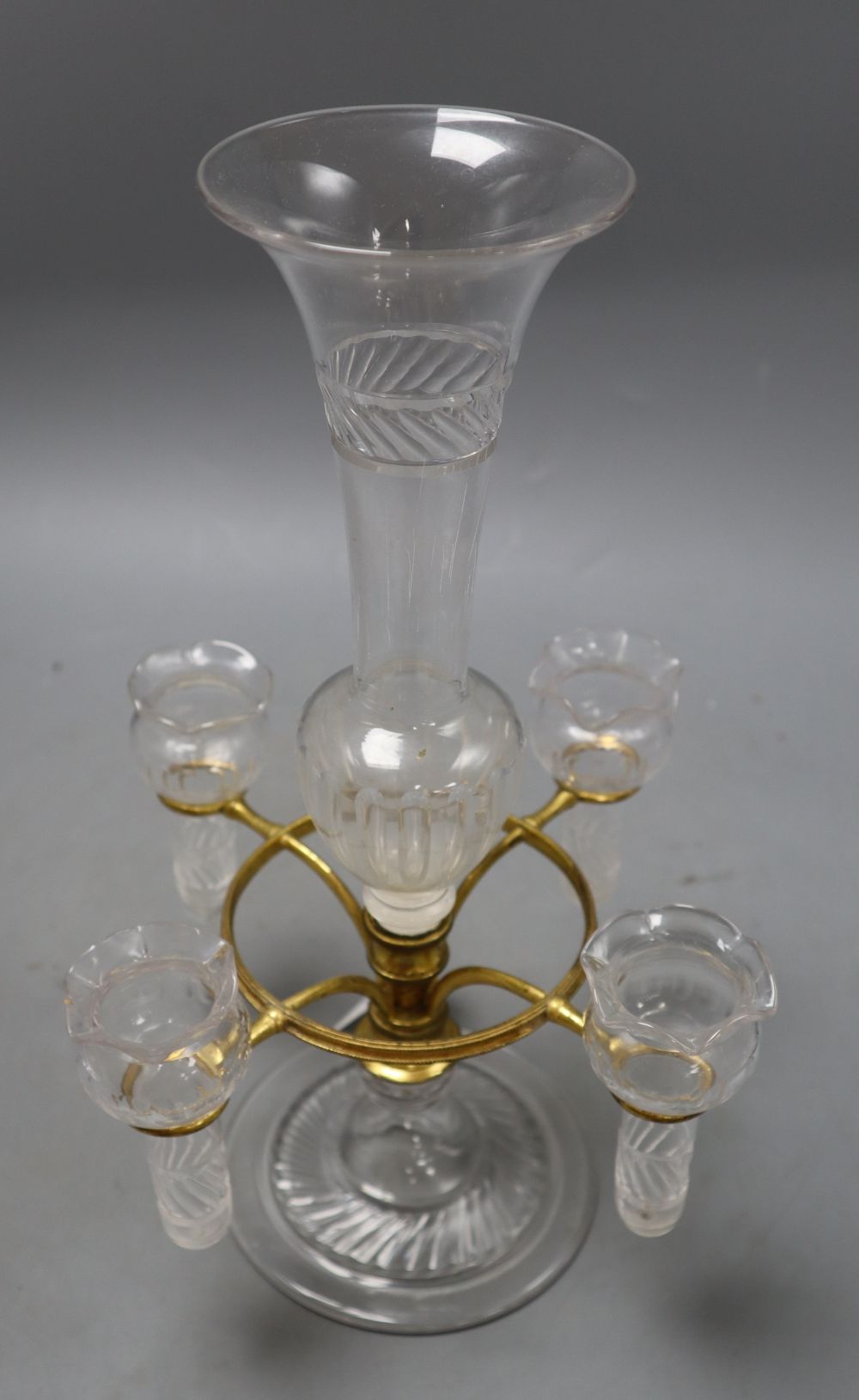 A late Victorian glass epergne, height 33cm