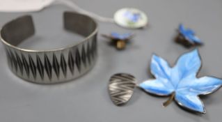 A David Andersen sterling and enamel brooch and other jewellery including Jorgen Jensen earclips and